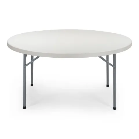 60 in round folding table with a white top